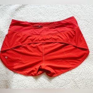 Lululemon size 10 red speed up low rise 4”shorts